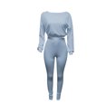 thumbnail image 4 of LUXUR Ladies Elastic Waist Sweatsuits Cropped Running Two Piece Outfit Blue Gray XL, 4 of 6