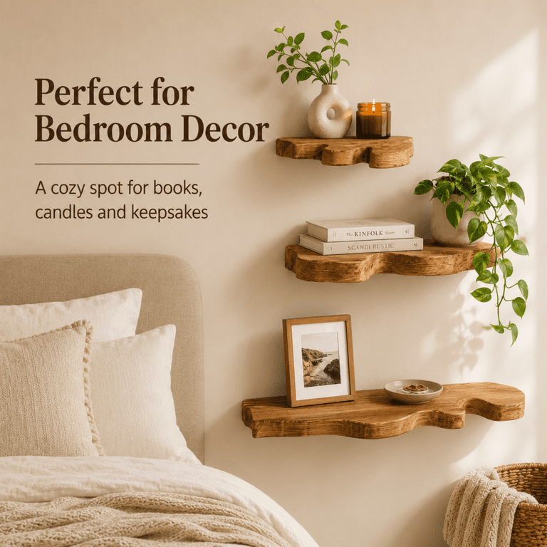 Mehoom Live Edge Floating Shelves Set of 3, Brown photo 4