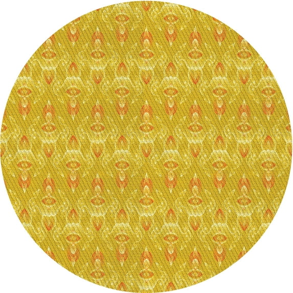 Ahgly Company Machine Washable Indoor Round Transitional Yellow Area Rugs, 3' Round