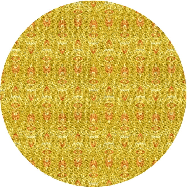 Ahgly Company Tapis d'Intérieur Rond Lavable en Machine Jaune Transitionnel, 4 Pieds Rond