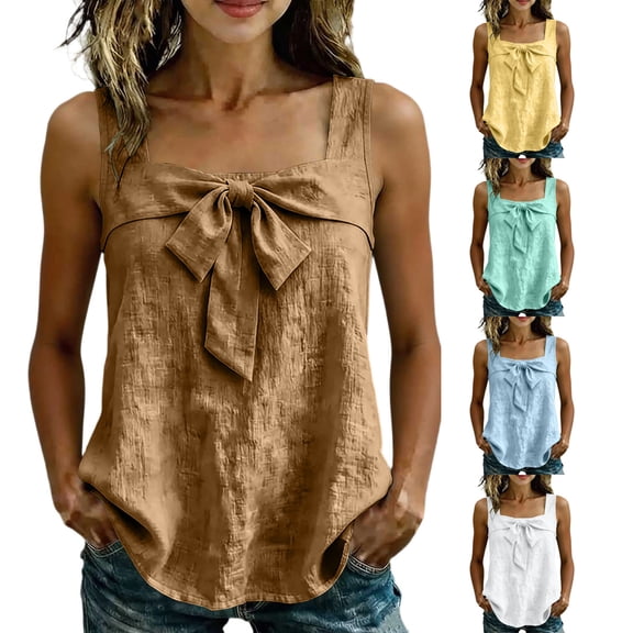 Msgweeeg Tank Top Summer Sleeveless Solid Color Women’s Blouses Square Neck Regular Fit Comfy Hawaii Women’s Clothing