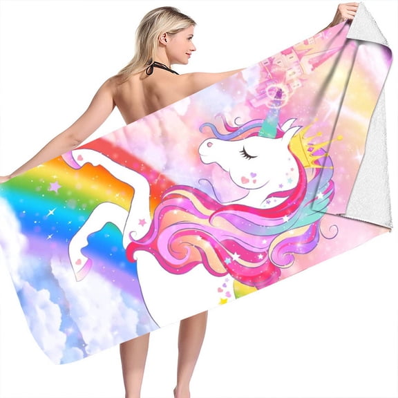 Rainbow Unicorn Beach Towel Soft Microfiber Bath Towel For Boys Kids Girls Quick Dry 50x100cm Sunscreen Travel Camping Blanket (1)