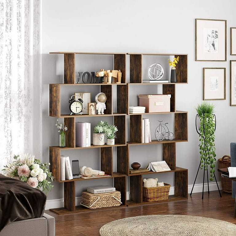 HOMEFORT Wood Geometric 5-Tier Modern Bookcase, Open Shelf and Room  Divider, Freestanding Display Storage Organizer, Decorative Shelving Unit  for Home Office and Living Room (Rustic Brown) 