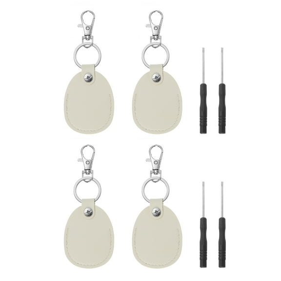 Uxcell Leather Key Fob, 4 Pack Genuine Leather Air Tag Holder Portable Key Fob Keychain, White
