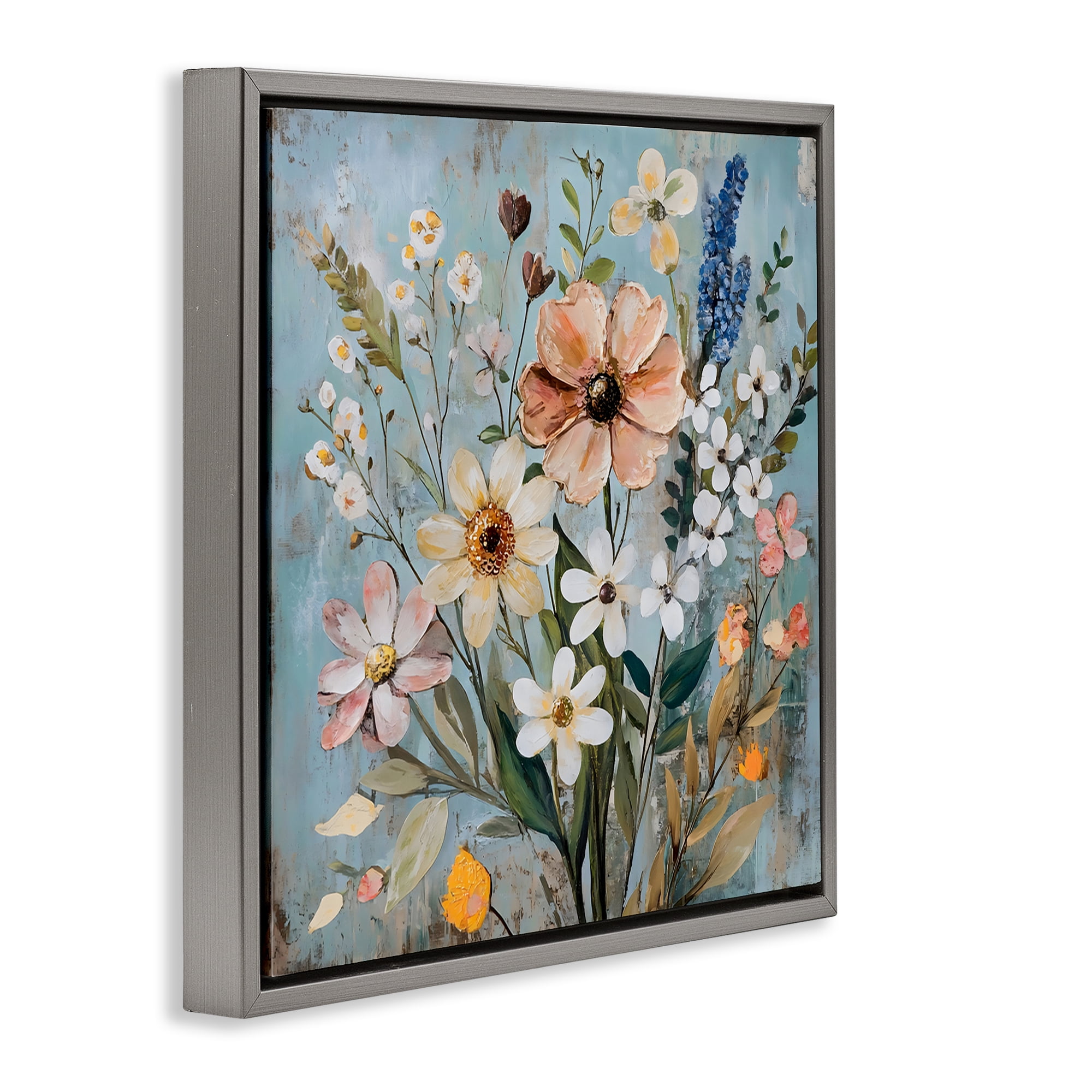 Stupell Industries Wildflower Mix Spring Bouquet Gray Framed Floater Canvas Wall Art, design by Creative Studio