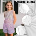 thumbnail image 6 of chaqlin Bling Bling Rainbow Girls 2 Pieces Summmer Outfits Crew Neck Sleeveless T Shirt Biker Shorts with Pockets Lightweight Sport Workout Clothes Aged 5-14, 6 of 7