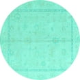 thumbnail image 1 of Ahgly Company Machine Washable Indoor Round Oriental Turquoise Blue Traditional Area Rugs, 8' Round, 1 of 4