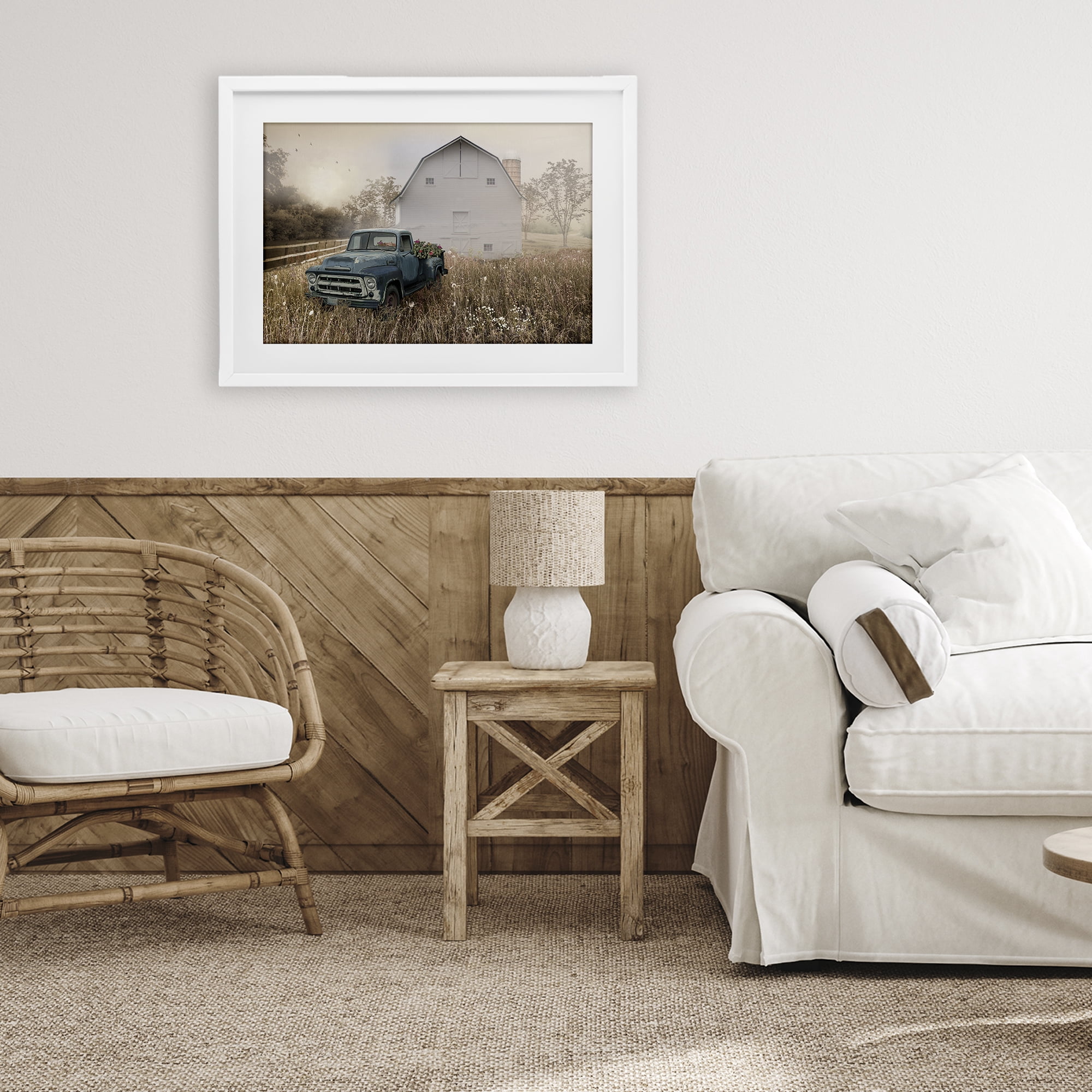 Stupell Industries Vintage Pickup in Wildflowers White Framed Print Under Glass, design by Nan