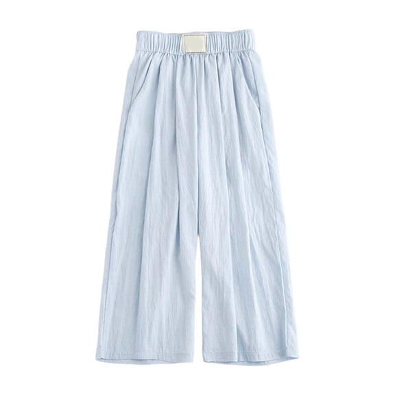 HAYIMI Child Girls Casual Pants Wide Leg Palazzo Boho Summer Trousers For Toddler Kids Youth Comfortable Elastic Waist Lightweight Breathable Relaxed Fit Solid Color Daily Slacks