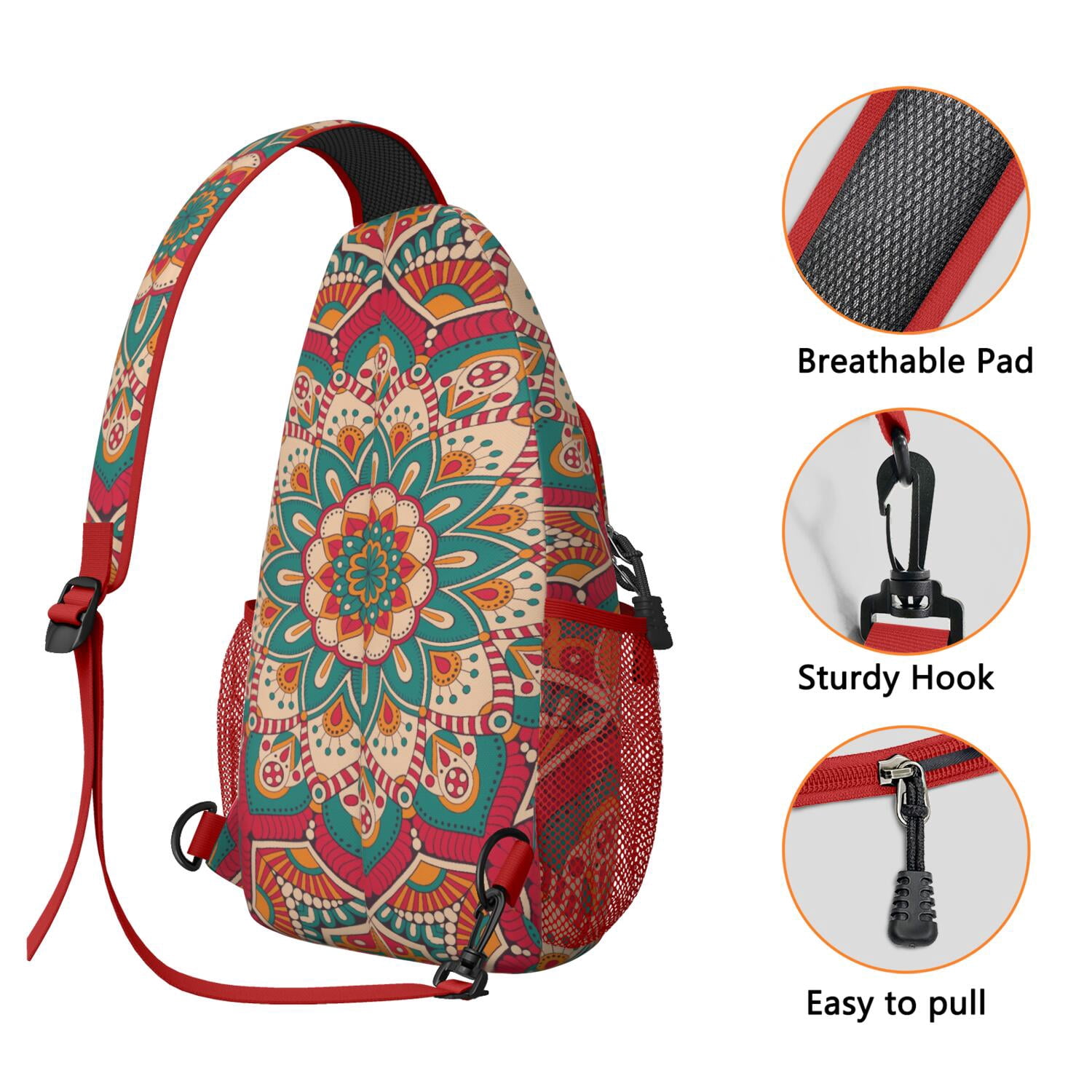 Artistic Spiritual Mandala Crossbody Bag Geometric Ornamental Abstract Zen Chest Pack Travel-Ready Lightweight Backpack for Men & Women