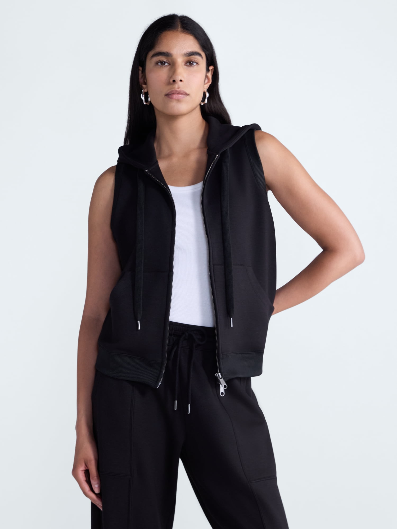 Scoop Women's Scubaknit Sleeveless Hoodie Shrug Set, 2 Piece, Sizes XS-XXL