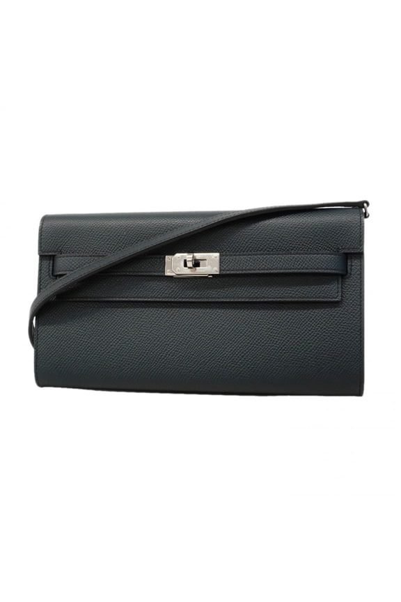 Pre-Owned Hermes Kelly To Go Verso Wallet/Shoulder Wallet, Veau Epsom Leather, Black/Blue Nuit,...