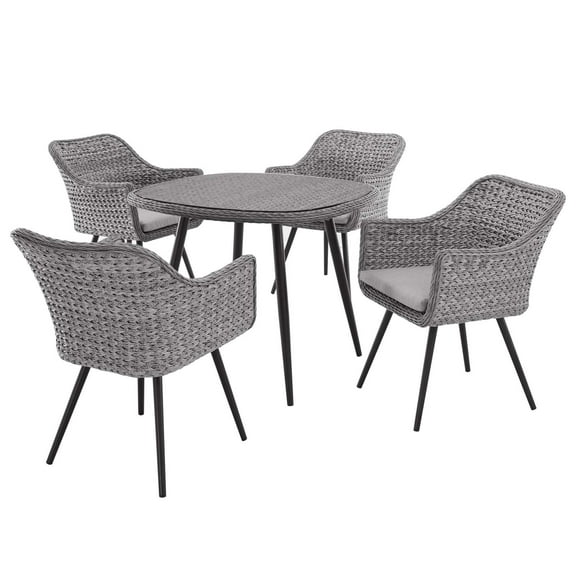 Contemporary Modern Urban Designer Outdoor Patio Balcony Garden Furniture Side Dining Chair and Table Set, Fabric Rattan Wicker Aluminum, Grey Gray