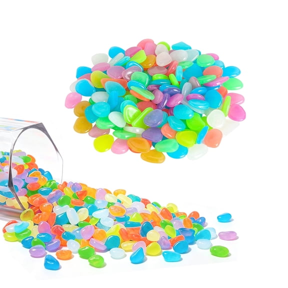 JOWNEEL 800pc Colorful Glow in The Dark Garden Pebbles Stones Luminous Stones Glow in The Dark Rocks Outdoor Glow Pebbles Aquarium Rocks for Garden Path Walkway Yard Fish Tank Plant Pots