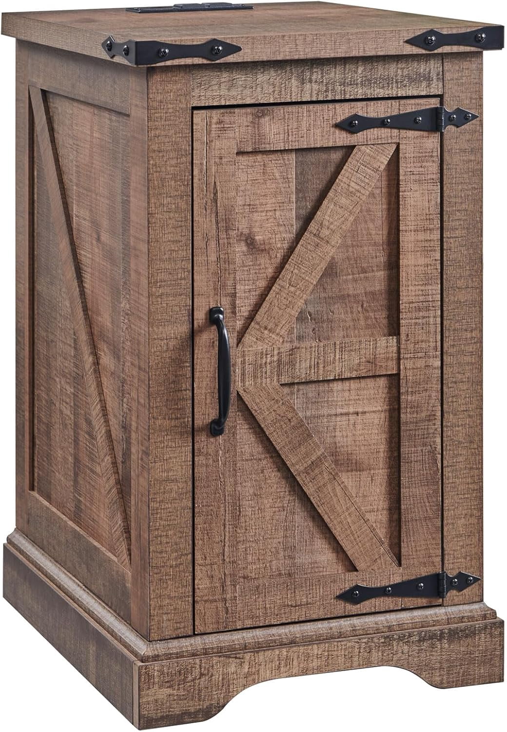 T4TREAM Farmhouse Nightstand with Charging Station, Wood End Table, Light Brown