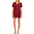 thumbnail image 5 of GESJQFZ Women Lapel V Neck Buttons Solid Color Pocket Pajama Shorts Nightwear Set, 5 of 6