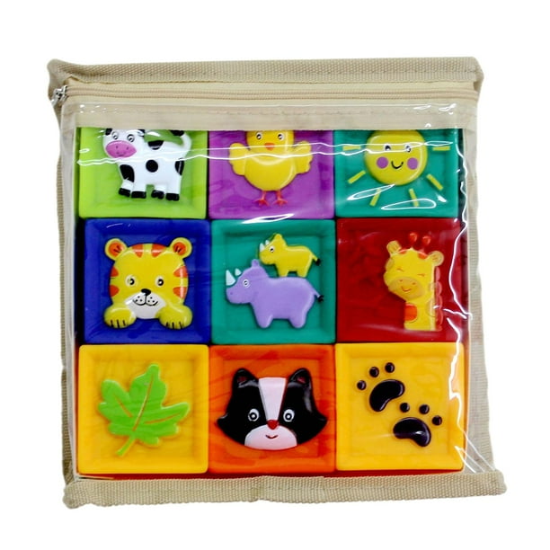 Bloques de apilamiento,Juguetes de bloques Bloques de apilamiento blandos Aprendizaje,Juguetes de Baño Infantil con Texturas de Animales Juguete,Juguetes para niños pequeños