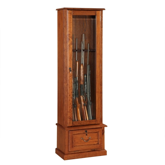 American Furniture Classics 8 Gun Key Locking Wood Cabinet, Brown