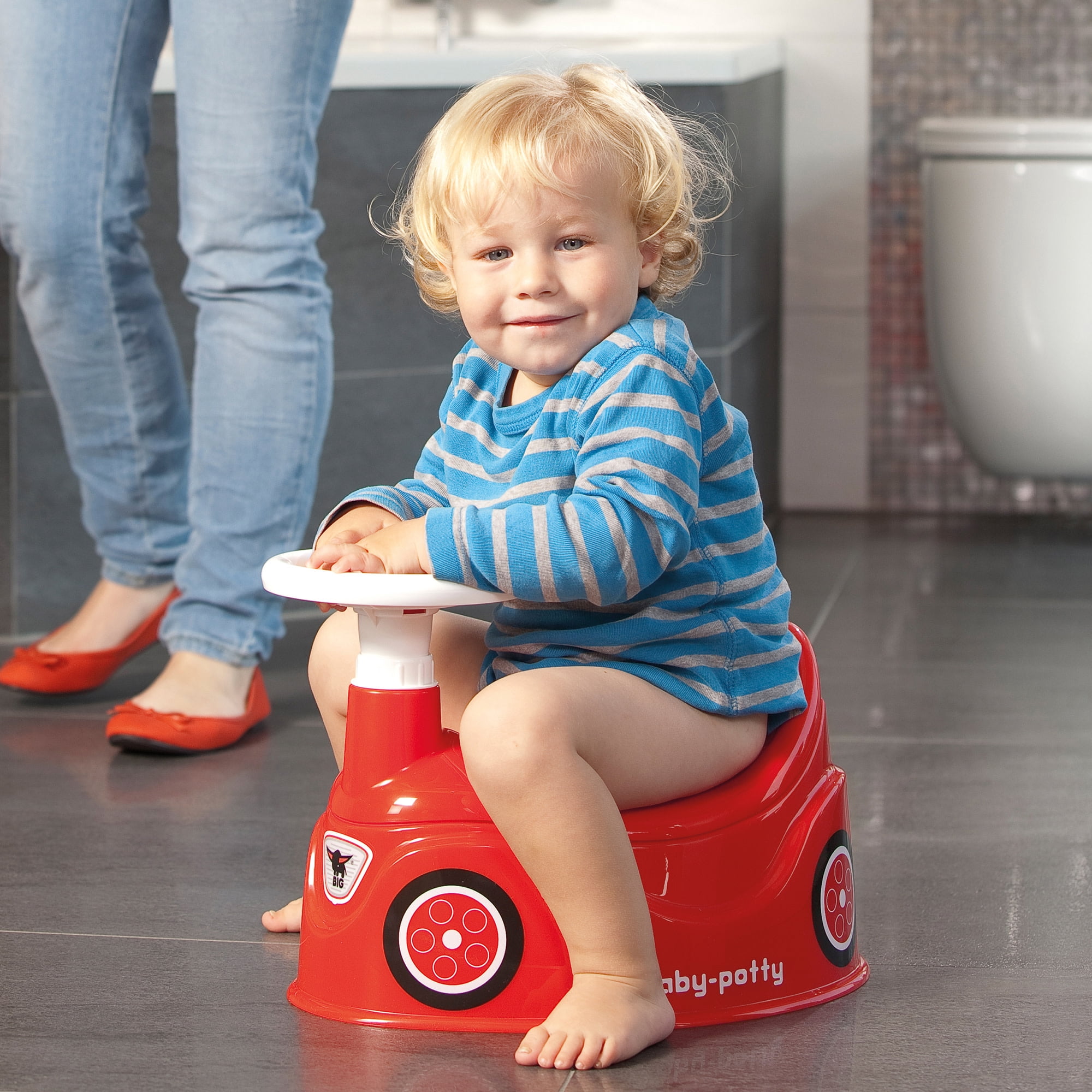 BIG: Baby Potty - Red - Training Toilet In Fun Bobby Car Design, Steering Wheel, Comfortable Seat, Easy-Clean Insert, Development Tool, Toddlers 18mo+