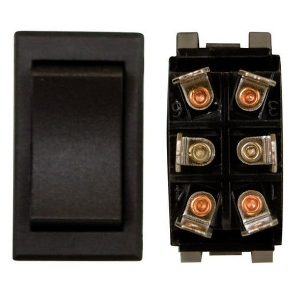 Valterra Slide Out Switch DG12956VP Diamond Group; Momentary Switch; Double Pole Double Throw; 6 Pin Terminal; Inline Connector; 0.96 Inch Width x 1.71 Inch Height; 10 Amp/125 Volt AC; Black