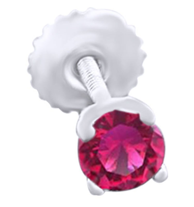 (0.3cttw) Round Cut Simulated Pink Ruby Men's Single Stud Earrings In 14k White Gold by Jewel Zone US