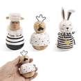 thumbnail image 5 of caiydramy Wooden Miniature Animal Figurines Baby Shower Tabletop Decorations, Black and White Small Bunny Chick Lamb Nursery Decor, Neutral Indoor Tiered Tray Shelf Room Mantel Desk Home Decor Set of, 5 of 8
