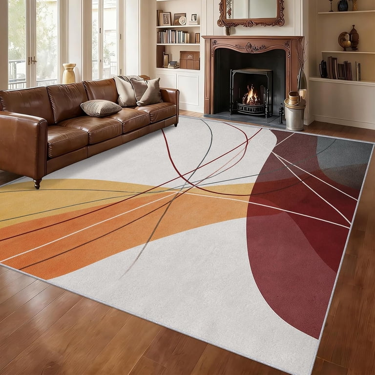 Mid Century Geometric Area Rugs, Boho Abstract Carpet, Washable Non ...