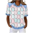 thumbnail image 3 of ZVAVZ Funny Easter Shirts for Women Waffle Knit Bunny Egg Print Tshirt Cute Graphic Short Sleeve Patchwork Pullover Tops Comfy Holiday Top Hot Pink,L, 3 of 7