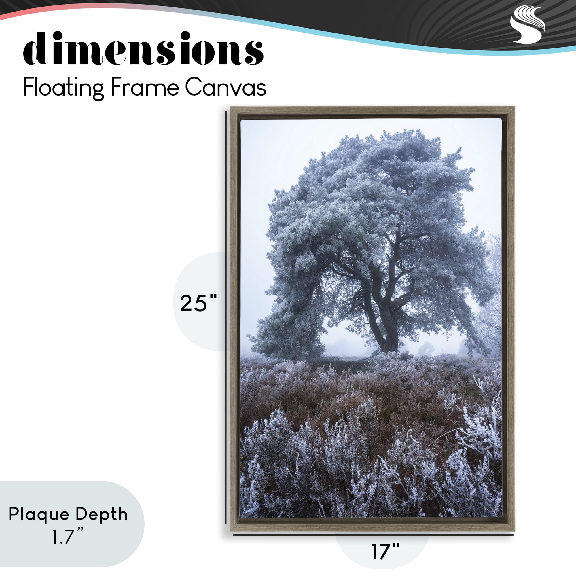 Stupell Industries Frosted Tree in Winter Mist Brown Framed Floater Canvas Wall Art, design by Martin Podt