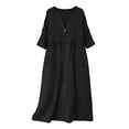 thumbnail image 5 of YHAJDS Women Short Sleeve Dress Long Sleeve Linen Solid Color V Neck Loose, 5 of 5