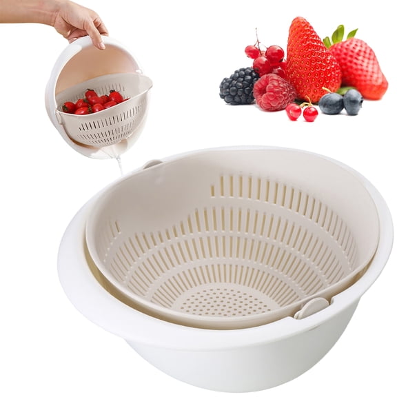 PLJFXXM Colander Bowl, Nesting Large Capacity Plastic Food Strainer for Pasta, Vegetables and Fruits Washing Draining Basket, Space Saving, BPA Free (Beige)