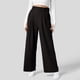 thumbnail image 2 of Pantalones de vestir de cintura alta y pierna ancha para mujer: cintura elástica, algodón y lino, bolsillos; pantalones informales de oficina., 2 of 8