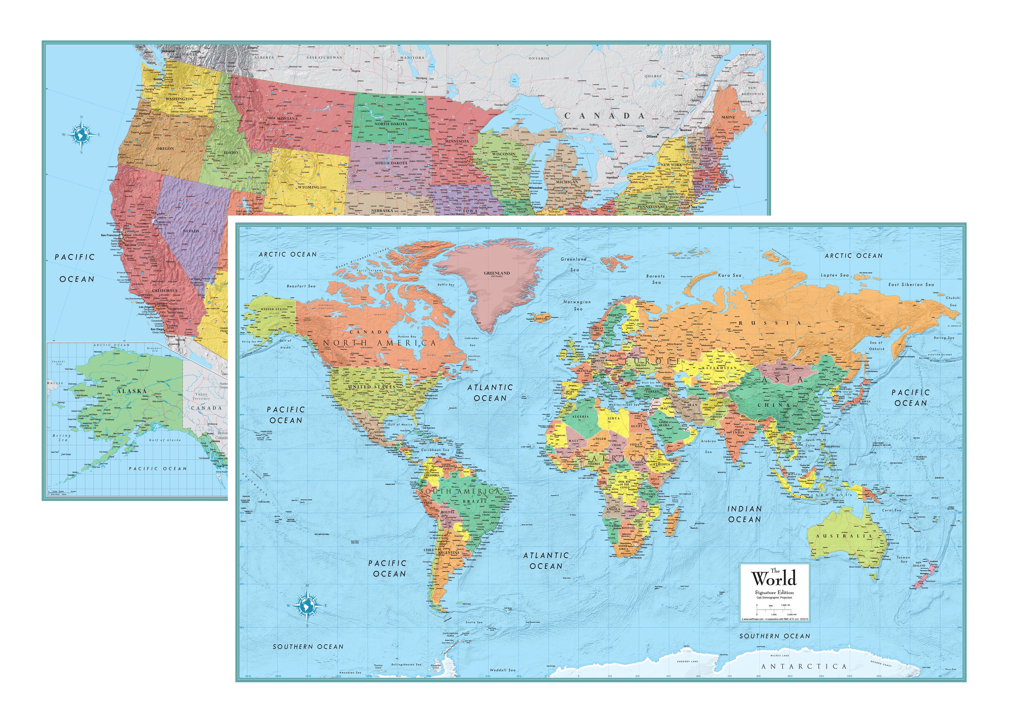 Rmc Signature United States Usa And World Wall Map Set
