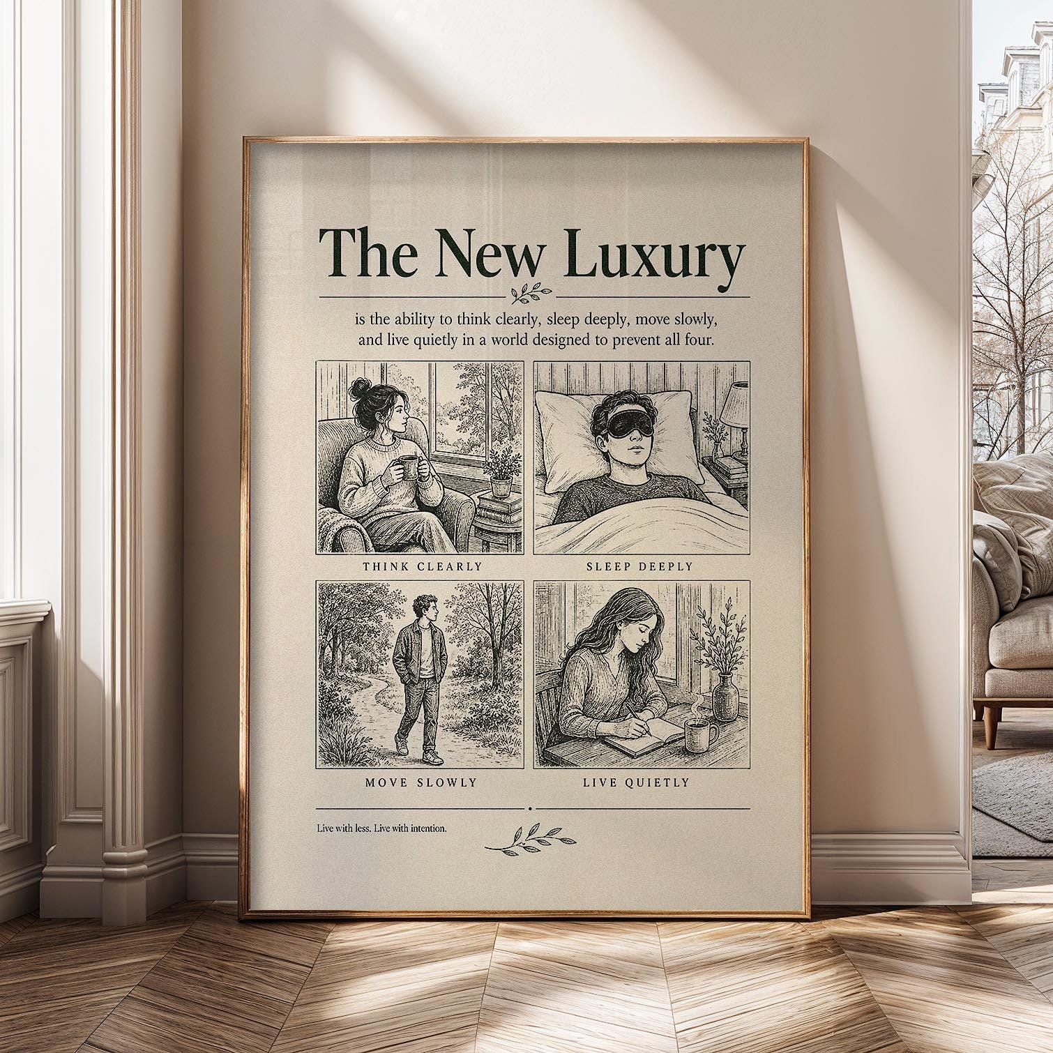 The New Luxury Mindful Living Slow Wellness Quote Neutral Art Sh388E Decorative Wall Poster , Poster Print Only