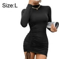 thumbnail image 2 of Women's Sexy Club Ruched Long Sleeve Drawstring Mini Bodycon Dress,Black,l, 2 of 6