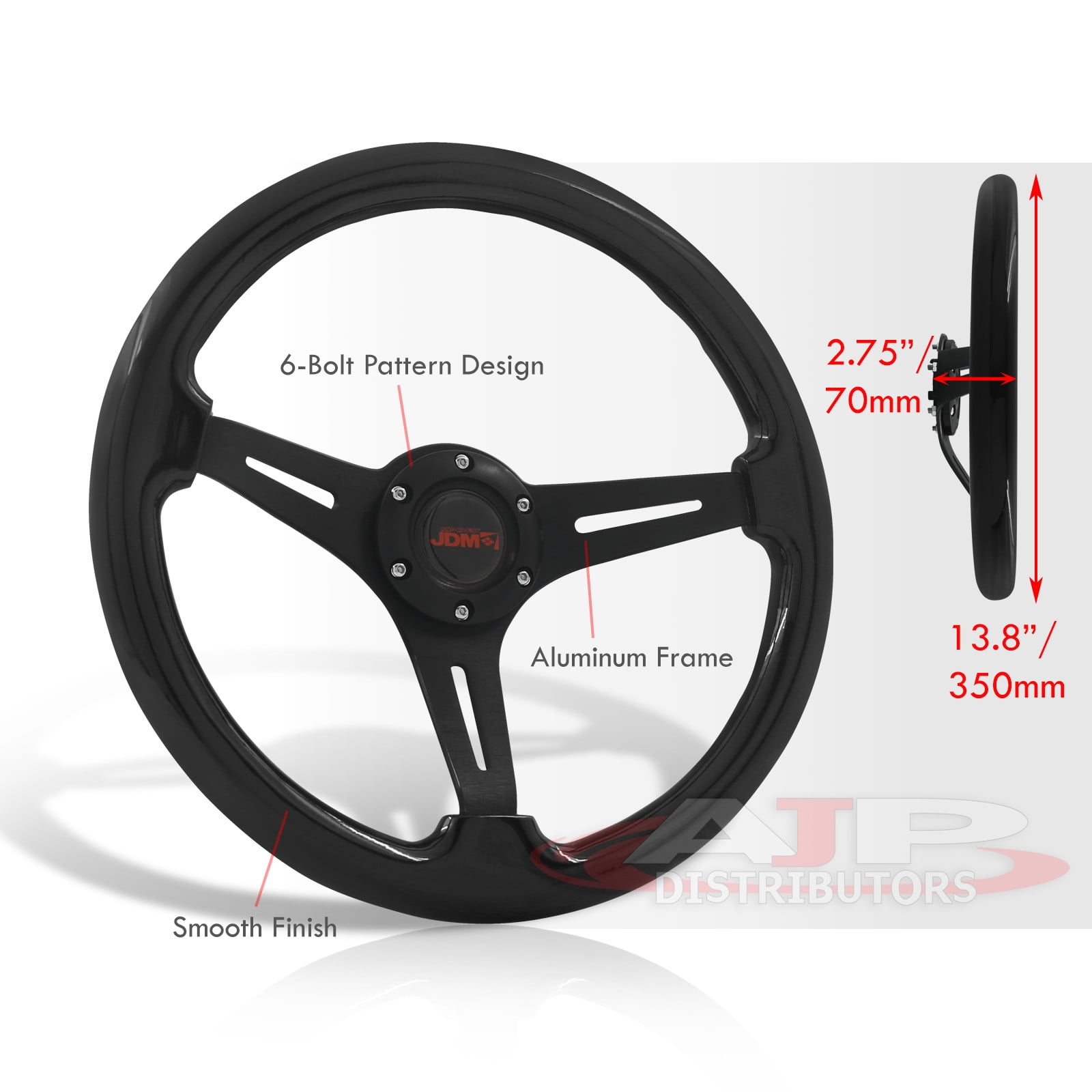 320mm 6 Bolt Steering Wheel Universal Custom Horn Button Black/Chrome 