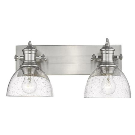 

18 in. Hines 2 Lights Pewter Bath Fixture Wall Light with Seeded Glass Silver