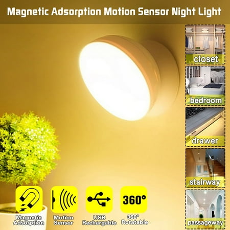 Induction Lighting - Magnetic Adsorption 360°Rotation Motion Sensor Lamp Night Light Human Body Induction Lighting USB Rechargeable for Household Wardrobe Locker Cupboard