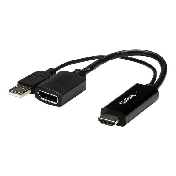 StarTech.com 4K 30Hz HDMI to DisplayPort Video Adapter w/ USB Power - 6 in - HDMI 1.4 (Male) to DP 1.2 (Female) Active Monitor Converter (HD2DP) - Adapter cable - HDMI, USB (power only) male to DisplayPort female - 25.5 cm - black - active, 4K30Hz (3840 x 2160) support - for P/N: SV211HDUC, SV221HUC4K