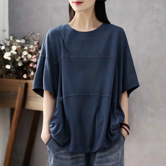 ylioge M-4X Plus Size T Shirts for Women Short Sleeve Crewneck Tees Tops Womens Casual Solid Color Pullover Basic Loungewear Workout Blouses Top