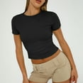 thumbnail image 3 of SUNBS Women's T Shirts Scoop Neck Short Sleeve Crop Tops Slim Fit Y2K Summer Tops, 3 of 7