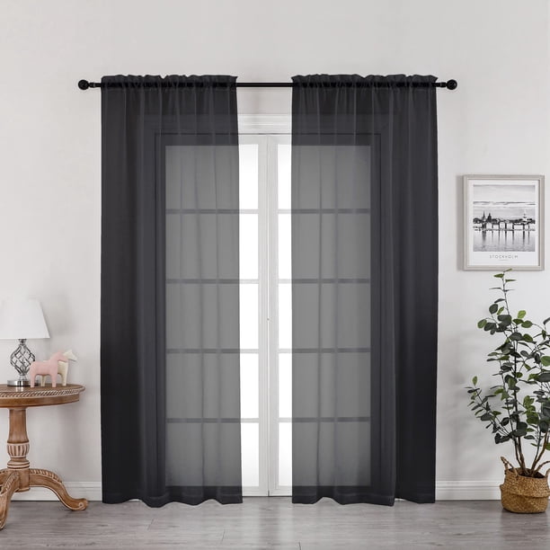 Cortinas transparentes OWENIE negras de 183 cm x 183 cm para sala de estar