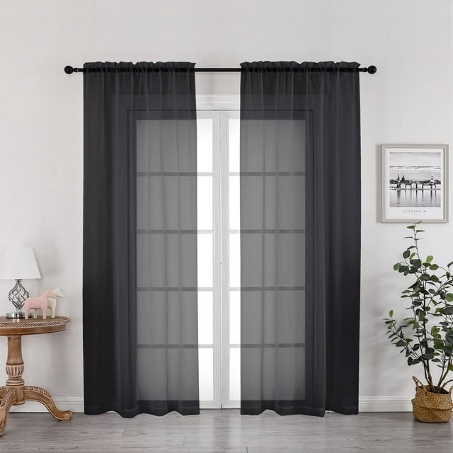 Cortinas transparentes OWENIE negras de 183 cm x 183 cm para sala de estar