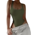 thumbnail image 1 of Camiseta sin mangas para mujer Body Escote en U profundo Sin mangas Sin espalda Elástico Adelgazante Color sólido Tejido Camiseta sin mangas de una pieza Mono M Verde militar, 1 of 6