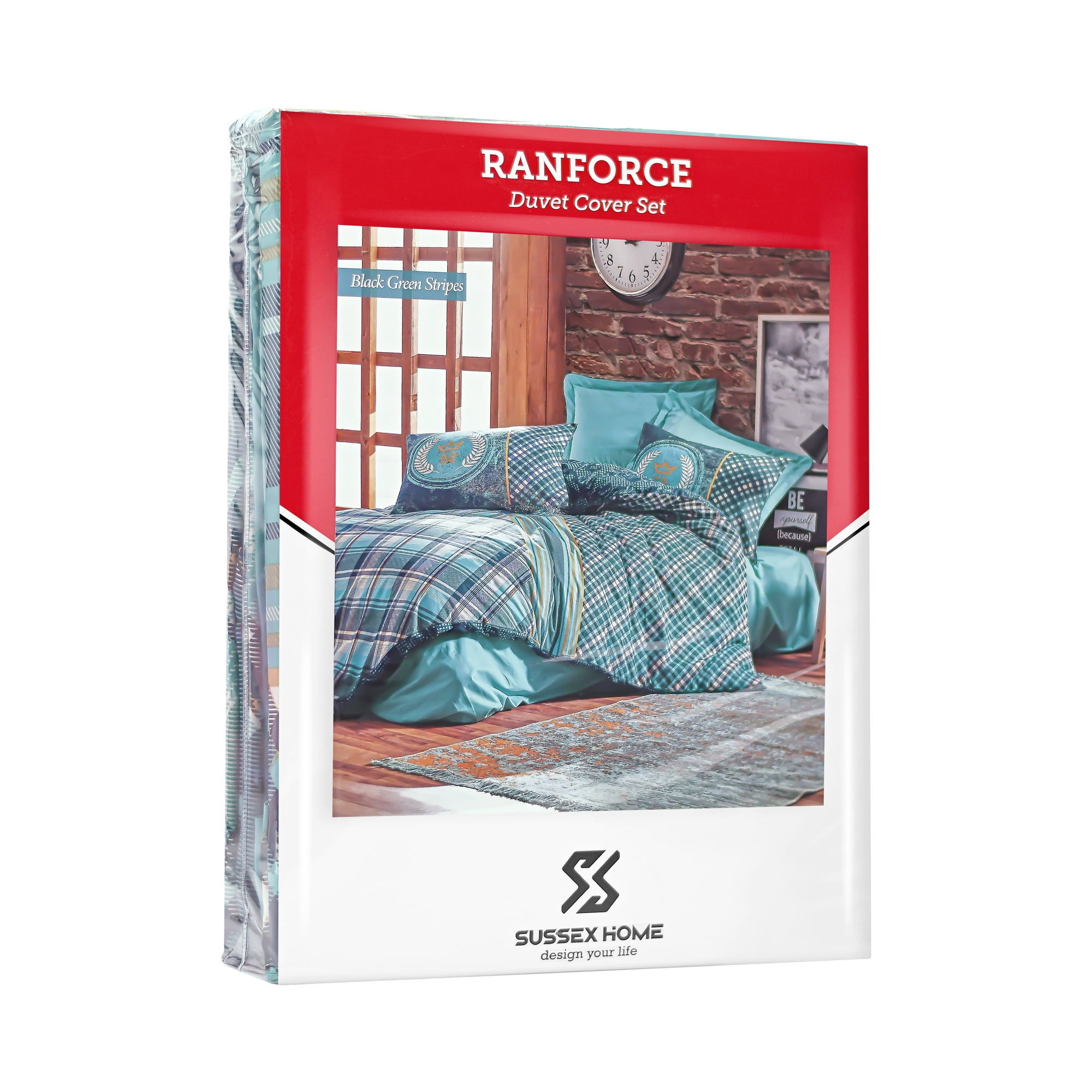 SUSSEXHOME Black Green Stripes %100 Cotton Duvet Cover Set Teal, Full Size Duvet Cover, 1 Duvet Cover, 1 Fitted Sheet and 2 Pillowcases, Iron Safe, Hypoallergenic, Breathable Bedding Set