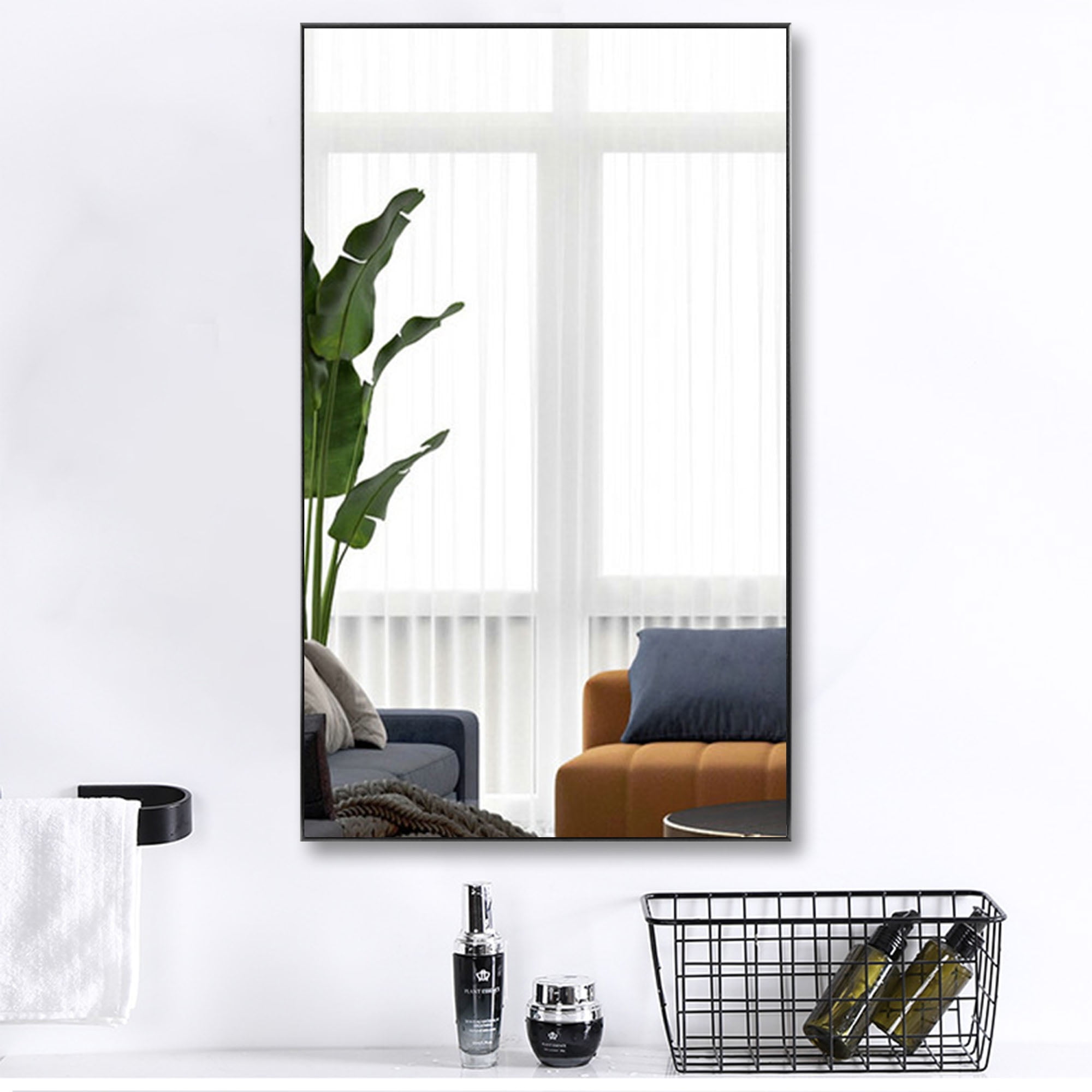 36 in x 59 in Black Modern Floor Mirror