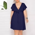 thumbnail image 3 of Vestido de Verano de Manga Corta para Mujeres de Verano Sexy de Tamaño Grande Vestido de Cuello en V de Color Sólido, Poliéster, 3 of 8