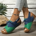 thumbnail image 4 of Viluyesy Womens Wedge Sandals, Peep Toe Lace Up Color Block Fashion Soft Sole Comfort Shoes Green 9.5, 4 of 9