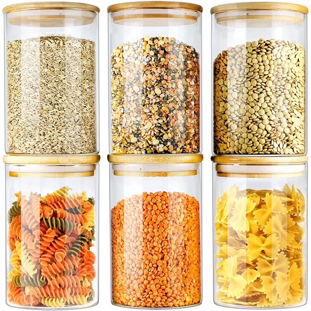 Glass Jar with Bamboo Lids, Glass Airtight food Storage Containers ...