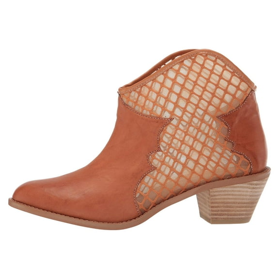 Kelsi Dagger Keenan Cowboy Leather Pull On Stacked Heel Mesh Cut-Out Ankle Boots (COWBOY, 6)